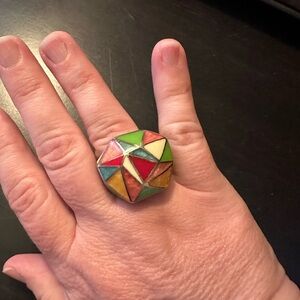 Colorful Murano Enameled Geometric Women's Ring